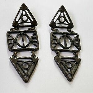 Geometric Black Patina Metal Earrings Brutalist